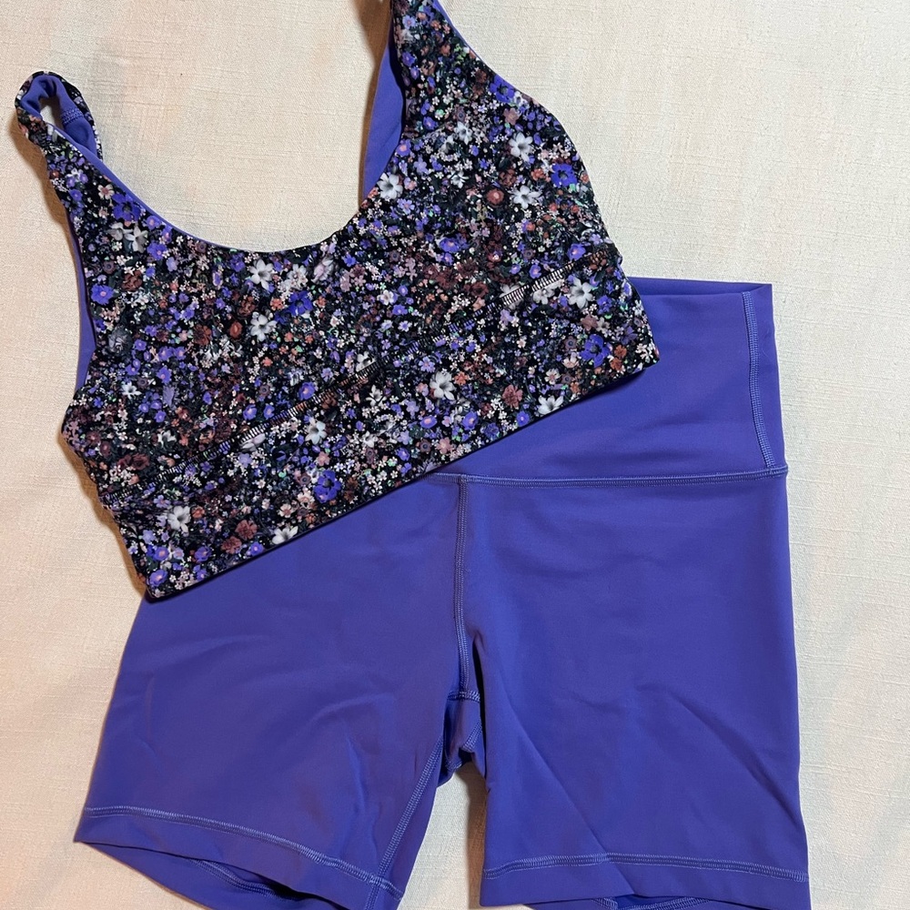 Lulu lemon Reversible Floral Sports Bra and purple  Shorts Set